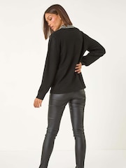 Roman Black Faux Pearl Collar Jumper - Image 3 of 5
