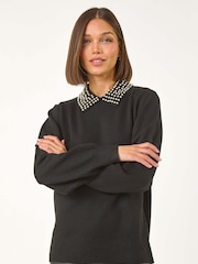 Roman Black Faux Pearl Collar Jumper - Image 4 of 5