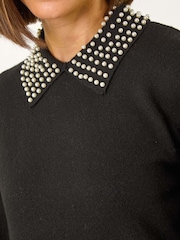 Roman Black Faux Pearl Collar Jumper - Image 5 of 5