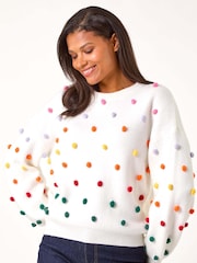 Roman White Bobble Detail Knit Jumper - Image 2 of 5