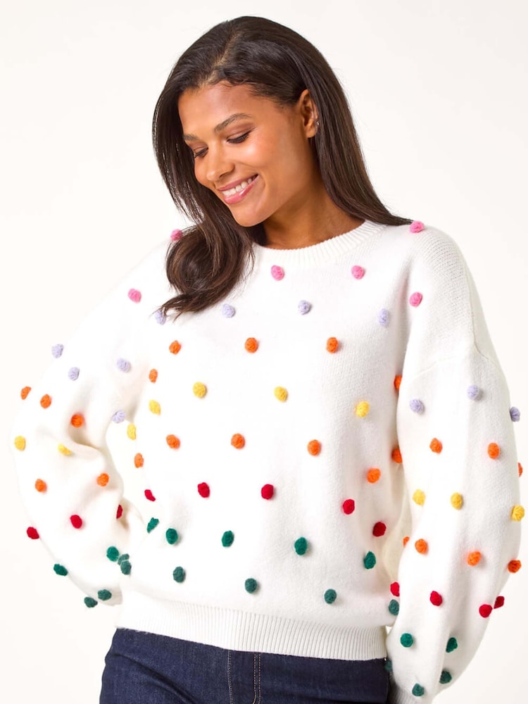 Roman White Bobble Detail Knit Jumper - Image 2 of 5