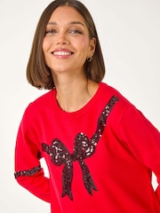 Roman Red Bow Sequin Detail Knit Jumper - Image 1 of 5