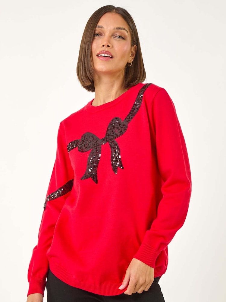 Roman Red Bow Sequin Detail Knit Jumper - Image 4 of 5