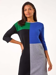 Roman Blue Colour Block Ribbed Knit Dress - Image 2 of 5