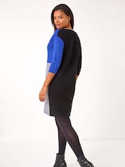 Roman Blue Colour Block Ribbed Knit Dress - Image 3 of 5