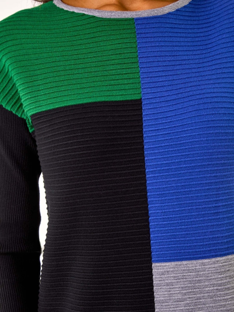 Roman Blue Colour Block Ribbed Knit Dress - Image 5 of 5