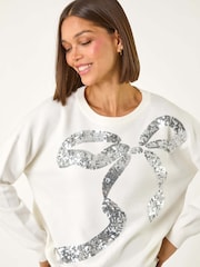 Roman White Bow Sequin Detail Knit Jumper - Image 1 of 5