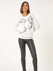 Roman White Bow Sequin Detail Knit Jumper - Image 2 of 5