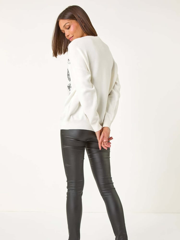 أبيض - Roman Bow Sequin Detail Knit Jumper - Image 3 of 5