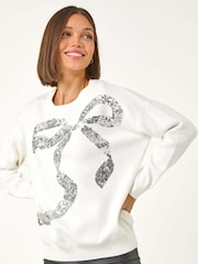Roman White Bow Sequin Detail Knit Jumper - Image 4 of 5