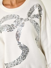 Roman White Bow Sequin Detail Knit Jumper - Image 5 of 5