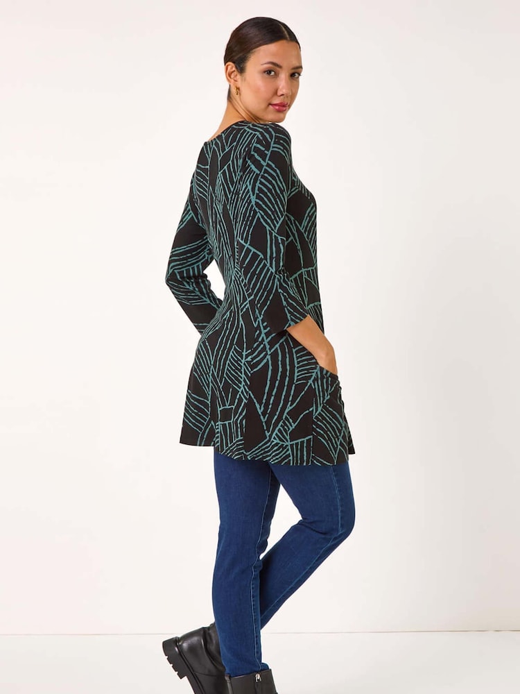 Roman Green Abstract Print Pocket Detail Tunic - Image 2 of 5
