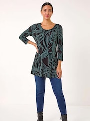 Roman Green Abstract Print Pocket Detail Tunic - Image 3 of 5
