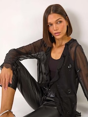 Roman Black Embellished Tie Front Top - Image 1 of 5