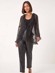 Roman Black Embellished Tie Front Top - Image 2 of 5