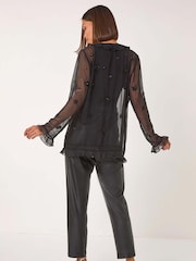 Roman Black Embellished Tie Front Top - Image 3 of 5
