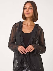 Roman Black Embellished Tie Front Top - Image 4 of 5