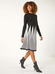 Roman Black Contrast Pattern Knitted Dress - Image 2 of 5