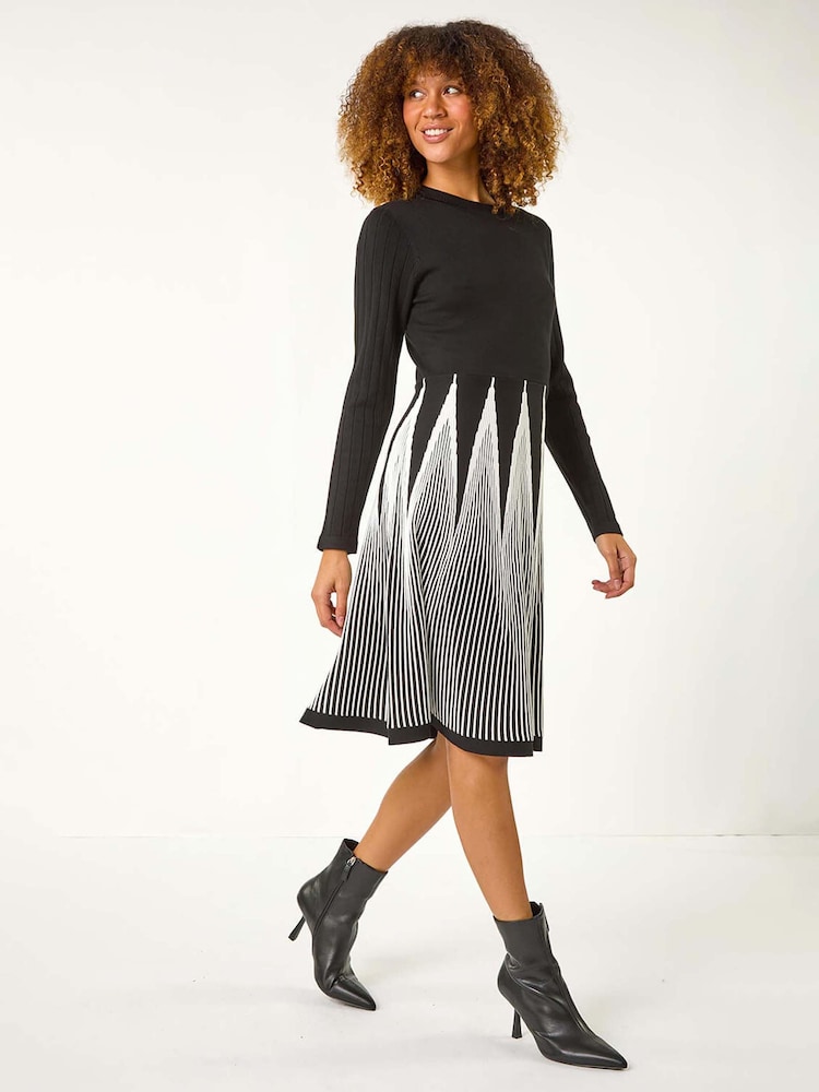 Roman Black Contrast Pattern Knitted Dress - Image 2 of 5