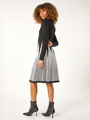 Roman Black Contrast Pattern Knitted Dress - Image 3 of 5