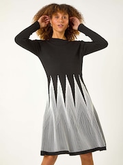 Roman Black Contrast Pattern Knitted Dress - Image 4 of 5