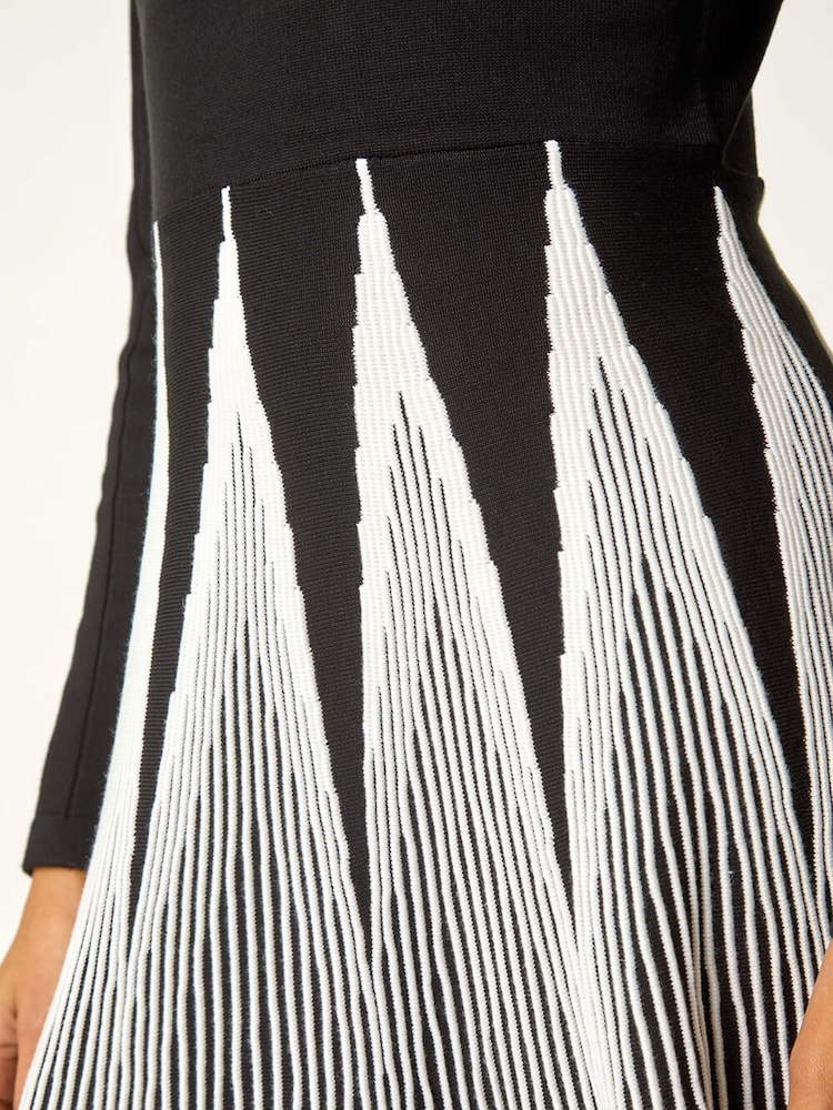 Roman Black Contrast Pattern Knitted Dress - Image 5 of 5