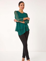 Roman Green Burnout Spot Print Asymmetric Top - Image 1 of 5
