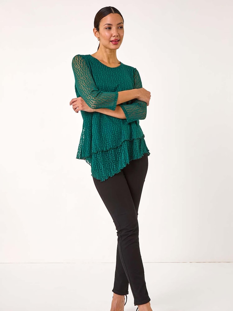 Roman Green Burnout Spot Print Asymmetric Top - Image 1 of 5