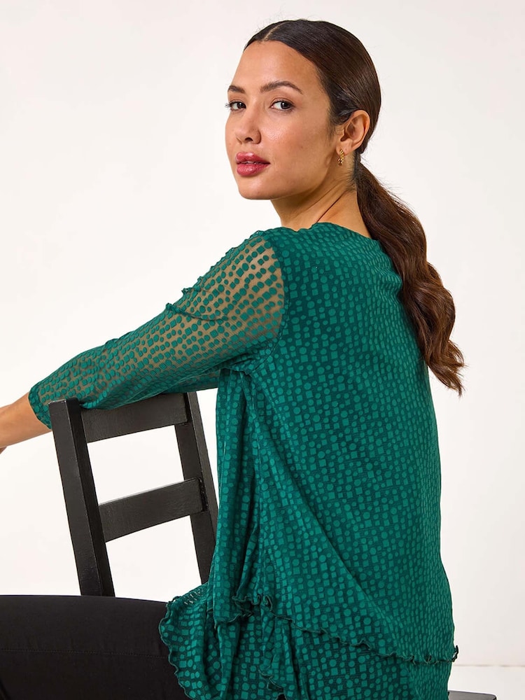 Roman Green Burnout Spot Print Asymmetric Top - Image 2 of 5