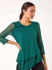 Roman Green Burnout Spot Print Asymmetric Top - Image 4 of 5