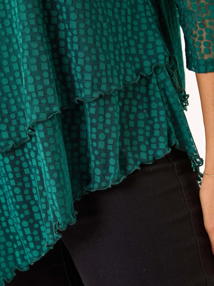 Roman Green Burnout Spot Print Asymmetric Top - Image 5 of 5