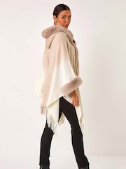 Roman Natural Faux Fur Fringe Hem Poncho - Image 2 of 5