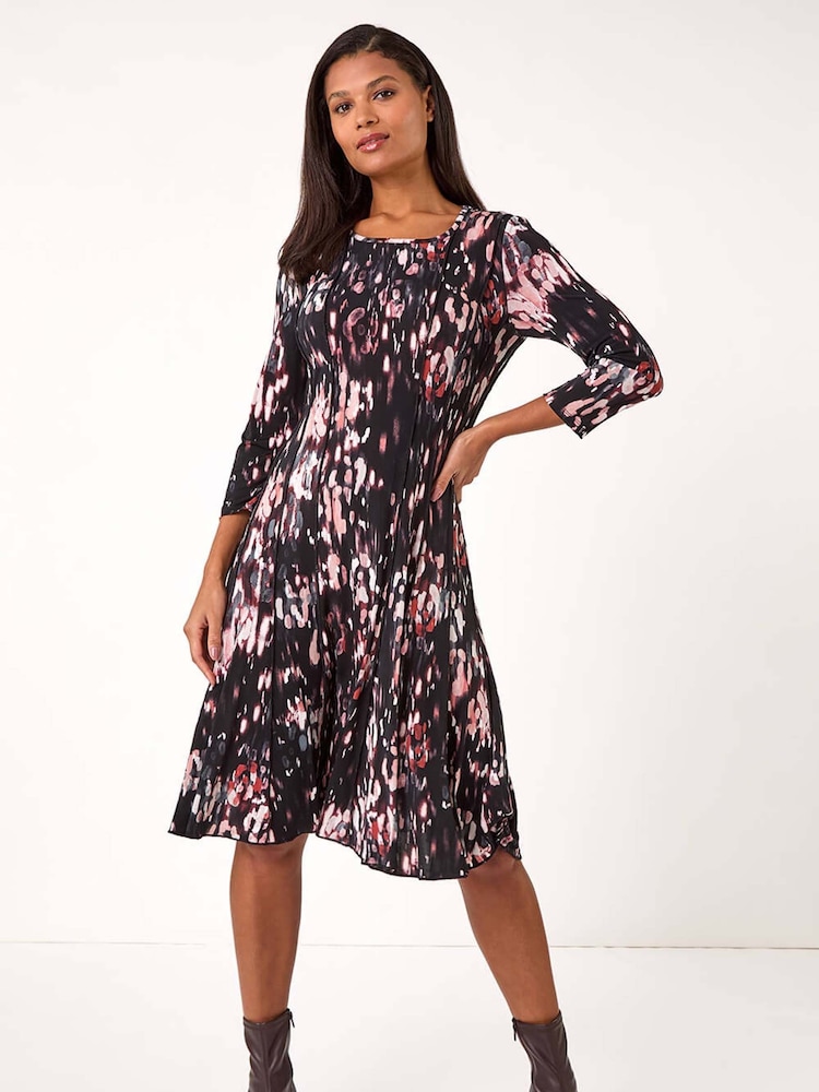 Roman Brown Abstract Spot Print Stretch Midi Dress - Image 2 of 5
