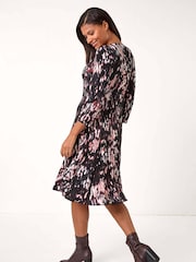 Roman Brown Abstract Spot Print Stretch Midi Dress - Image 3 of 5