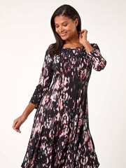 Roman Brown Abstract Spot Print Stretch Midi Dress - Image 4 of 5