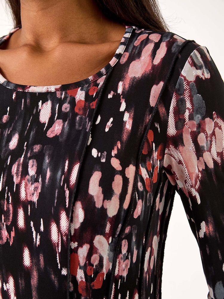 Roman Brown Abstract Spot Print Stretch Midi Dress - Image 5 of 5
