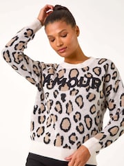 Roman White Amour Animal Print Knit Jumper - Image 3 of 5