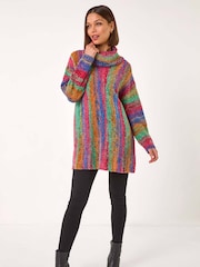 Roman Green Boucle Stripe Cowl Neck Jumper - Image 2 of 5