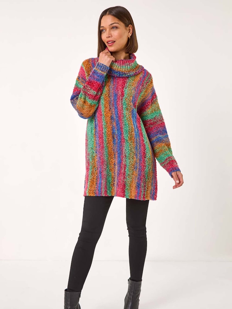 Roman Green Boucle Stripe Cowl Neck Jumper - Image 2 of 5 Roman Green Boucle Stripe Cowl Neck Jumper - Image 2 of 5