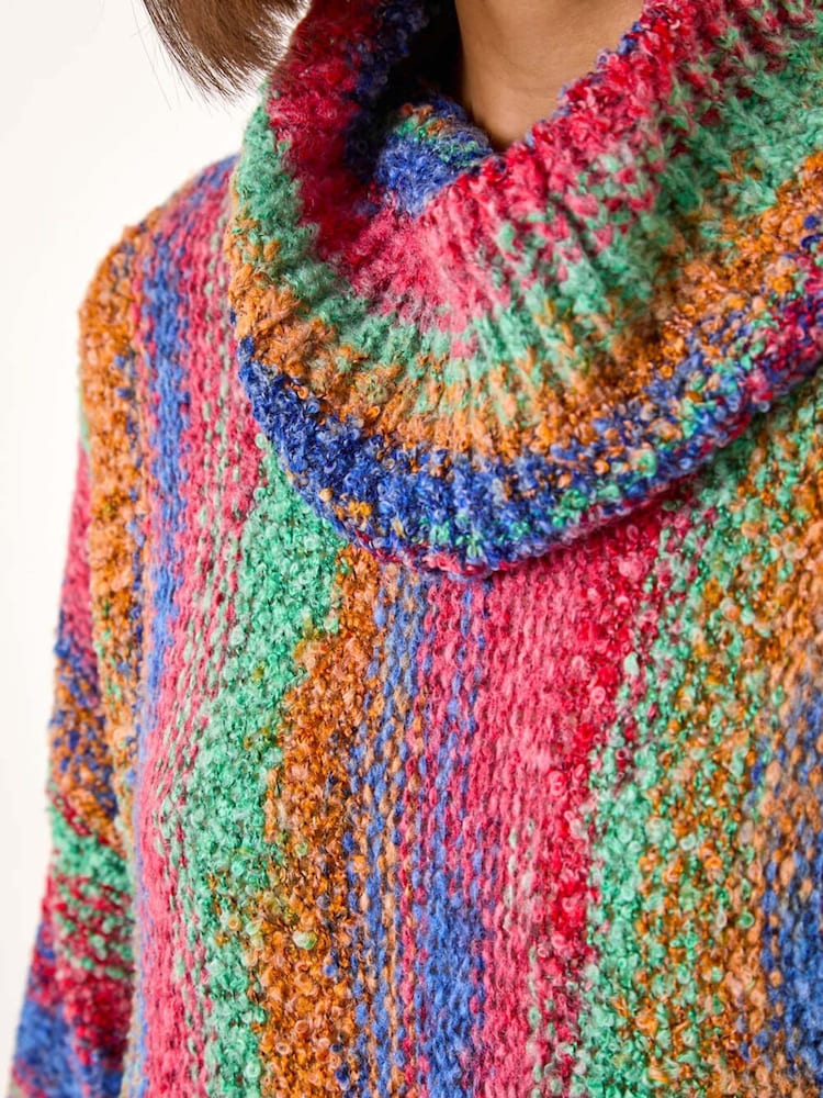Roman Green Boucle Stripe Cowl Neck Jumper - Image 5 of 5 Roman Green Boucle Stripe Cowl Neck Jumper - Image 5 of 5