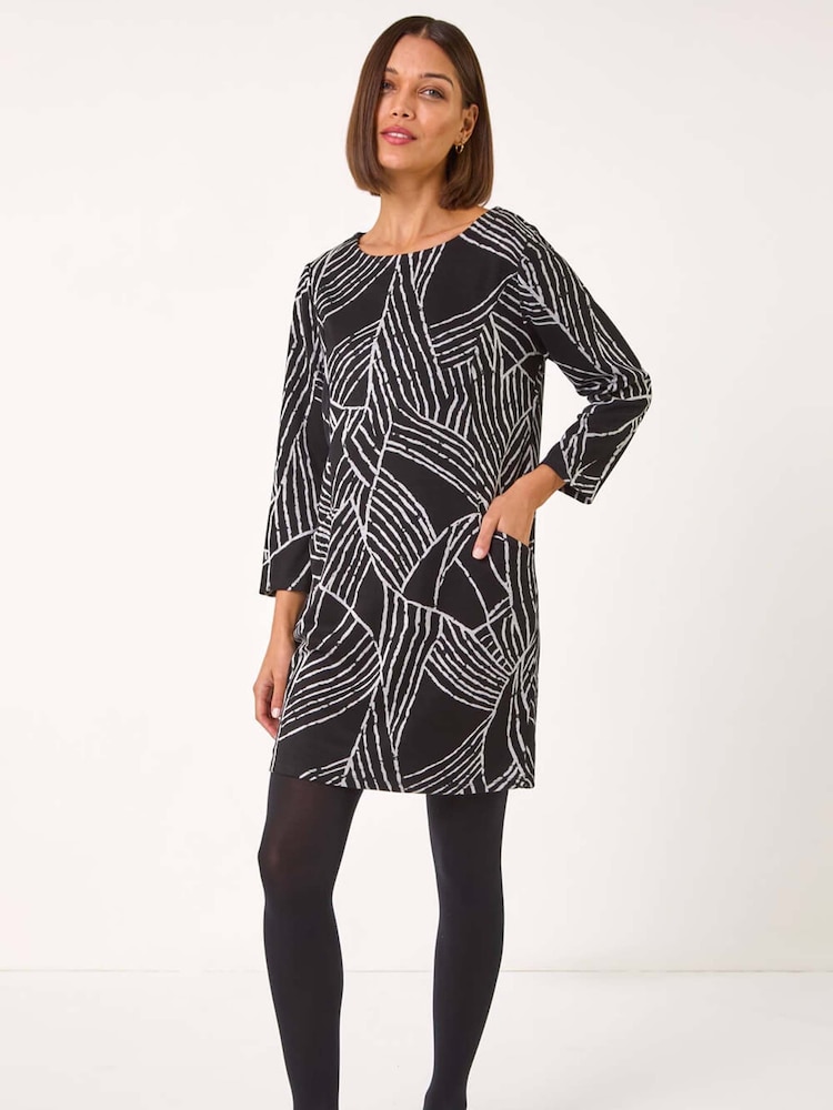 Серый - Roman Abstract Print Pocket Detail Tunic Dress - Image 1 of 5