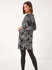 Серый - Roman Abstract Print Pocket Detail Tunic Dress - Image 3 of 5