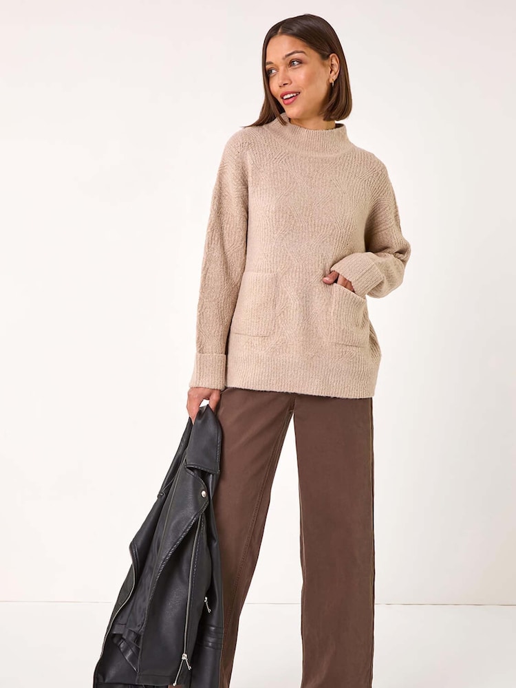 Roman Natural Cable Knit High Neck Jumper - Image 2 of 5 Roman Natural Cable Knit High Neck Jumper - Image 2 of 5