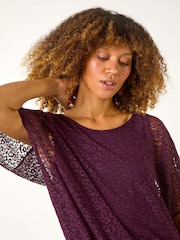 Roman Purple Animal Print Burnout Mesh Bubble Hem Top - Image 1 of 5