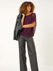 Roman Purple Animal Print Burnout Mesh Bubble Hem Top - Image 2 of 5