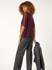 Roman Purple Animal Print Burnout Mesh Bubble Hem Top - Image 3 of 5