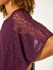 Roman Purple Animal Print Burnout Mesh Bubble Hem Top - Image 5 of 5