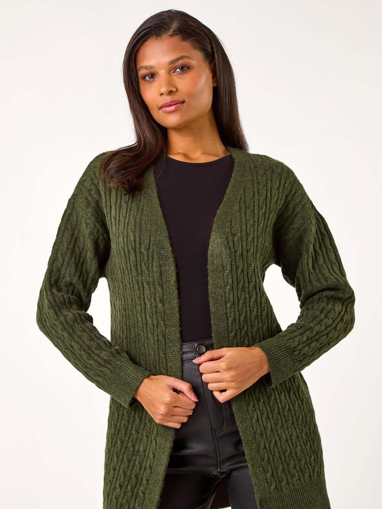 Wolle Strickjacke Zopfmuster Lang Kaufen Sie Grün Roman Lange