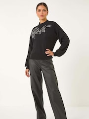 Roman Black Floral Print Hotfix Detail Knit Jumper - Image 3 of 5