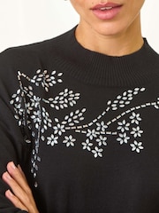 Roman Black Floral Print Hotfix Detail Knit Jumper - Image 5 of 5